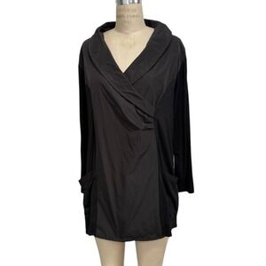 TRANSPARENTE Black Long Tunic Shawl Collar Draped Pocket omen Contrast Fabrics